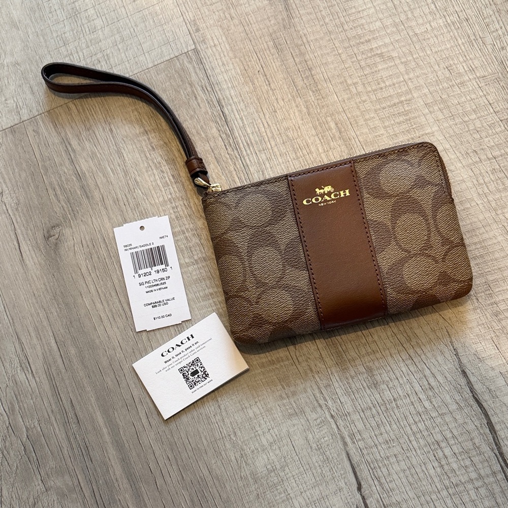Coach Signature Brown Wristlet